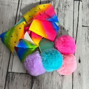 Copper Key Girls Fur Balls Rubber Band and Bright Color Ribbon Bow Clip Lot of 2